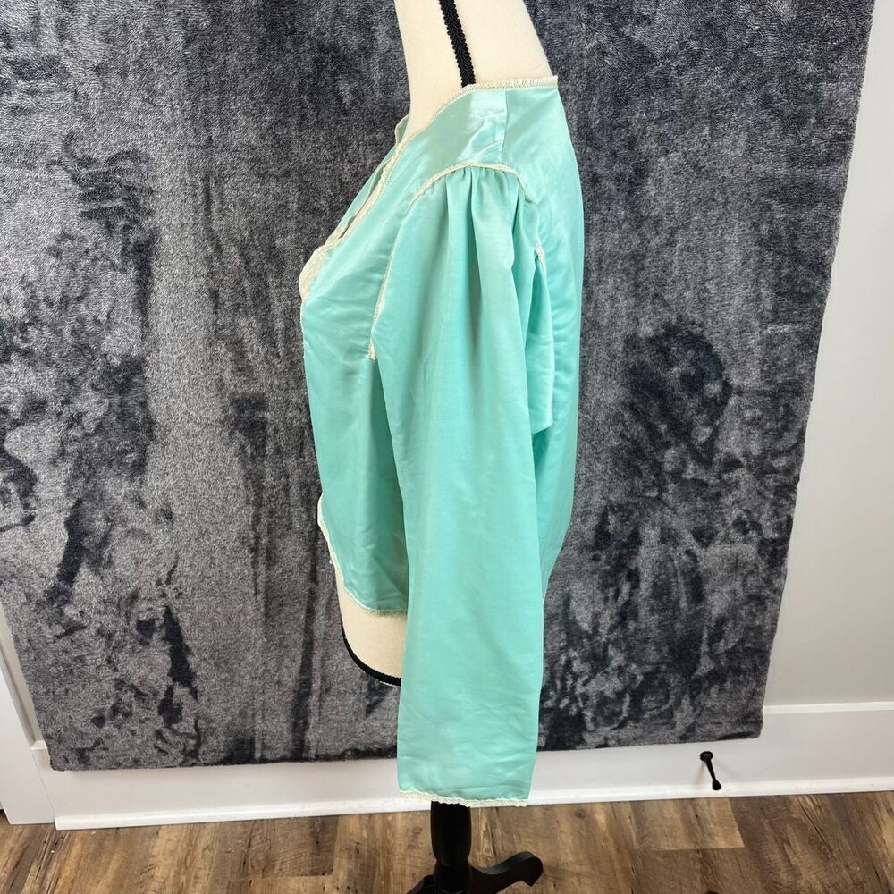 Vtg Bill Tice Pajama Top Satin Women's S Blue Embroidered Tie Long Sleeve - Picture 4 of 11